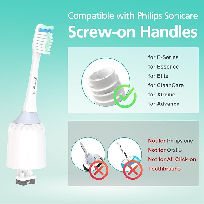 Toothbrush Heads for Philips Sonicare Replacement Heads E-Series, Essence, Xtreme, Elite, Advance and CleanCare Screw-On Electric Handles, Brush Heads for Philip Sonic Care, 4 Pack
