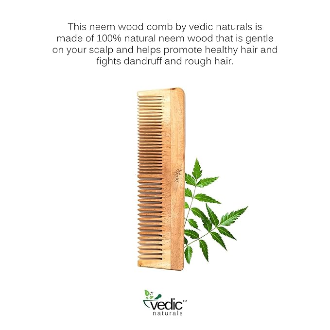 100% Pure & Natural Neem Wood Comb | Promotes Hair Growth, Reduces Hair Fall & Control Dandruff | Wide & Thin Teeth