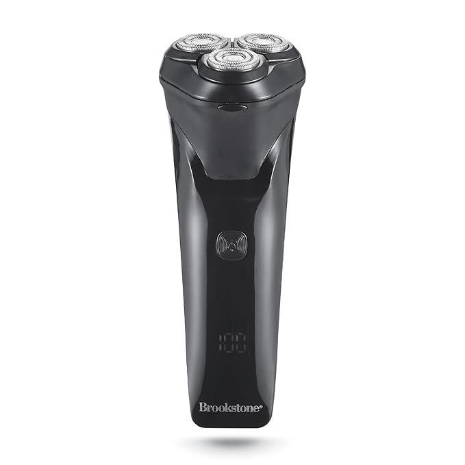 Brookstone - 3-Head Flex Rotary Shaver, Precise Shaving with Pivoting Heads & Rechargeable Battery for a Smooth Finish (Black)