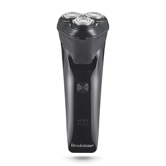 Brookstone - 3-Head Flex Rotary Shaver, Precise Shaving with Pivoting Heads & Rechargeable Battery for a Smooth Finish (Black)
