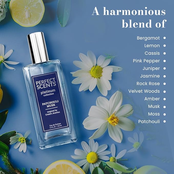 Perfect Scents Fragrances | Inspired by Creed’s Aventus | Platinum Collection | Patchouli Musk | Men’s Eau de Parfum | CLEAN, Vegan, Paraben & Phthalate Free | Never Tested on Animals | 3.4 Fl Oz