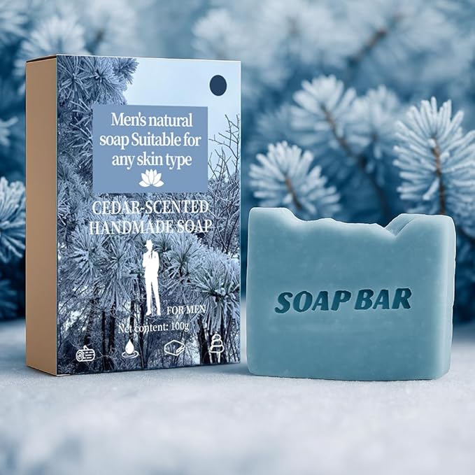Natural Soap for Men, Soap Bar with Essential Oils, Cold Pressed Bar Soap for Men, Nourishing Mens Bar Soap (Cedar)