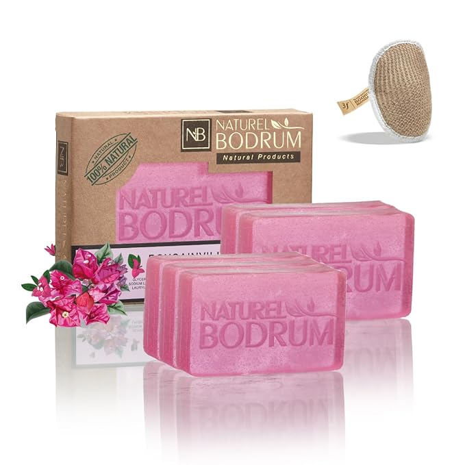 Bougainvillea Pink Organic Soap Bar for Women, Pack of 5 Glycerin Soap Bars - Antioxidant-Rich Skin Elasticity & Hydration Bar with Hyaluronic Acid - Natural & Vegan Spa Gift, for All Skin Types