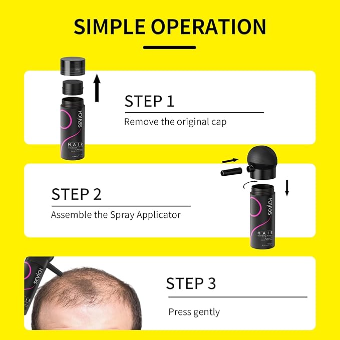 SEVICH Hair Fibers with Spray Applicator - Natural-Looking Hair Thickening Fibers for Men & Women, Instant Fullness, Wind & Water Resistant, Easy Wash Out, 25g (Black)