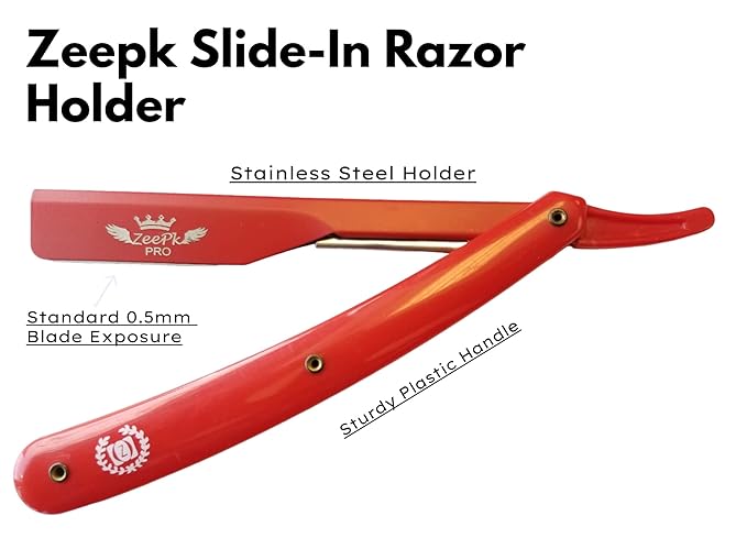PROFESSIONAL STRAIGHT BARBER RAZOR CLEAN SHAVE + FREE BLADES STRAIGHT EDGE BLADE AFEITADO RAPADA USA SALON SHAVING CLASSIC STAINLESS STEEL (Red Razor Holder)