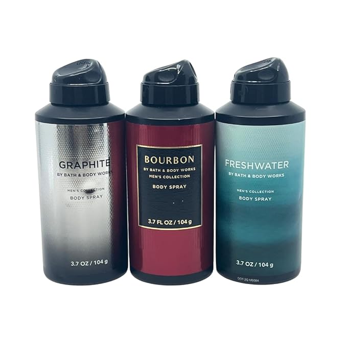 Bath and Body Works Gift Pack for Holiday Deodorizing Body Spray - Graphite, Bourbon and Freshwater 3.7oz each