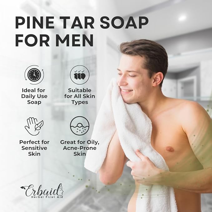 Pine Tar Soap – Natural Pine Tar Soap Bar for Men – Cleansing Bar for Acne, Eczema, Psoriasis & Itch Relief – Face & Body Wash with Activated Charcoal & Colloidal Oatmeal – Men’s Wash Made in the USA