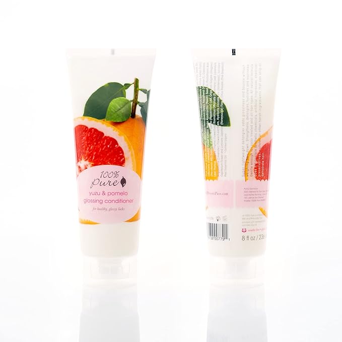 100% PURE Yuzu & Pomelo Glossing Conditioner Revitalizing & Hydrating Nutrient Boost of Kelp Flax Seed Oil & Vitamin E Helps Restore Hair Shine Body & Strength for Women & Men, Vegan - 8 Fl Oz