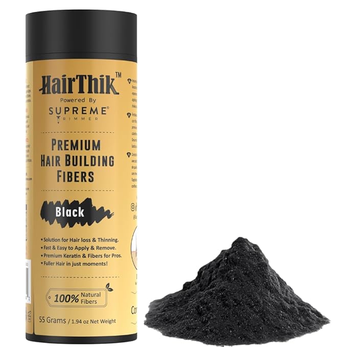 Supreme Trimmer Hair Building Fibers - Instantly Fill in Fine or Thinning Hair for Thicker, Natural, Fuller-Looking Hair for Men & Women – Hair Thinning & Balding Solution | Black, 55 Grams
