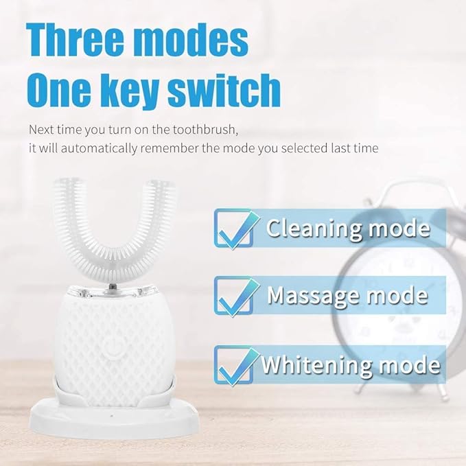 MAYBUY Ultrasonic Automatic Toothbrush for Adult, 360° Electric Sonic Toothbrush Teeth Whitening Kit with Automatic Timer, Wireless Charging Washable Travel Or Home (White)