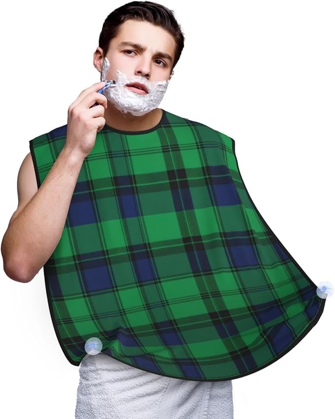 Beard Trimming Hair Catcher, Black Green Scottish Tartan Plaid Shave Bib, Non-Stick Bib Apron Waterproof, Shaving Tool for Men for Husband Father’s Day