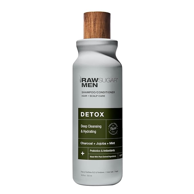 Men's 2-in-1 Shampoo & Conditioner | Detox: Deep Cleansing & Hydration | Charcoal + Jojoba + Mint | 18 fl oz
