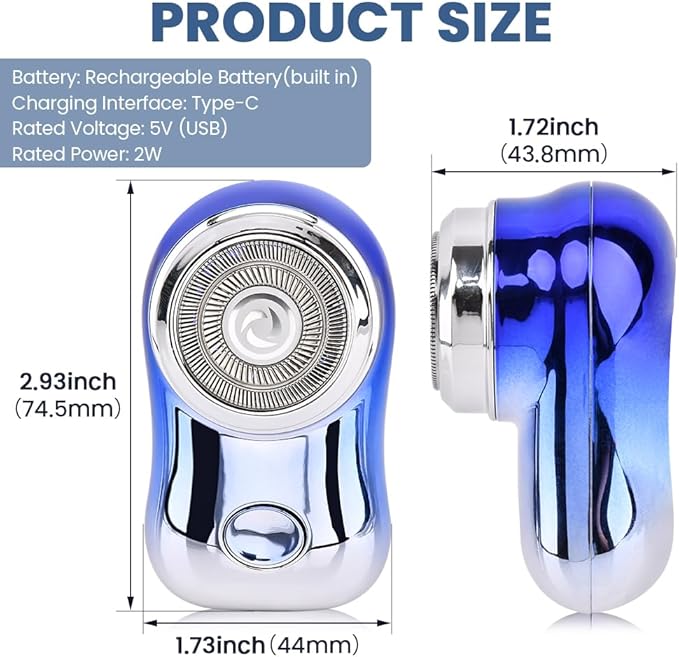Mini Travel Electric Shaver, Portable Pocket Size Rechargeable Shaving Razor Lightweight Razor with Battery Power Display Wet & Dry Rotary for Teen Office Business(Color:Blue)