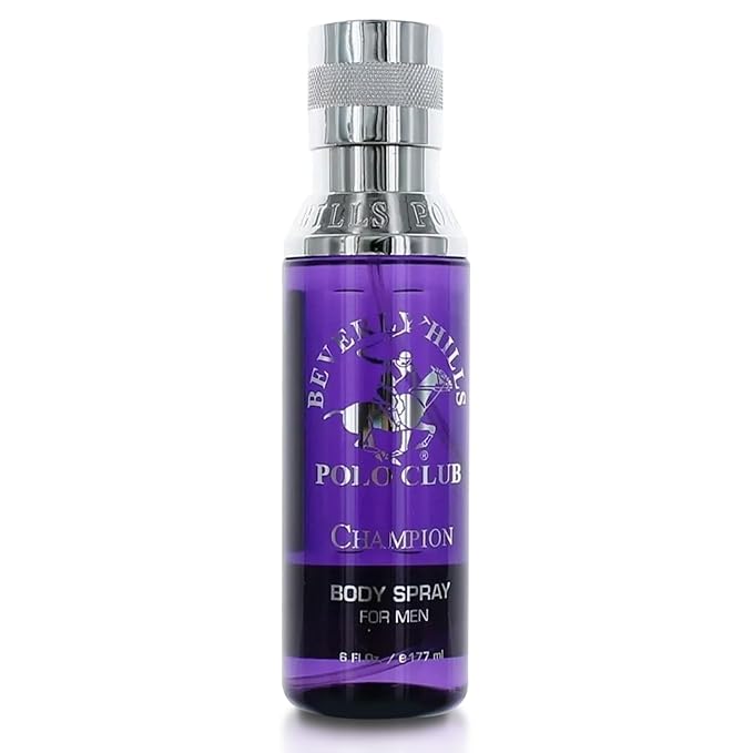 Beverly Hills Polo Club Body Spray for Men - BHPC Champion - Notes of Vanilla, Lily, Oakmoss & Patchouli - Long Lasting Body Mist Cologne Scent - Ideal Gift for Him, 6oz