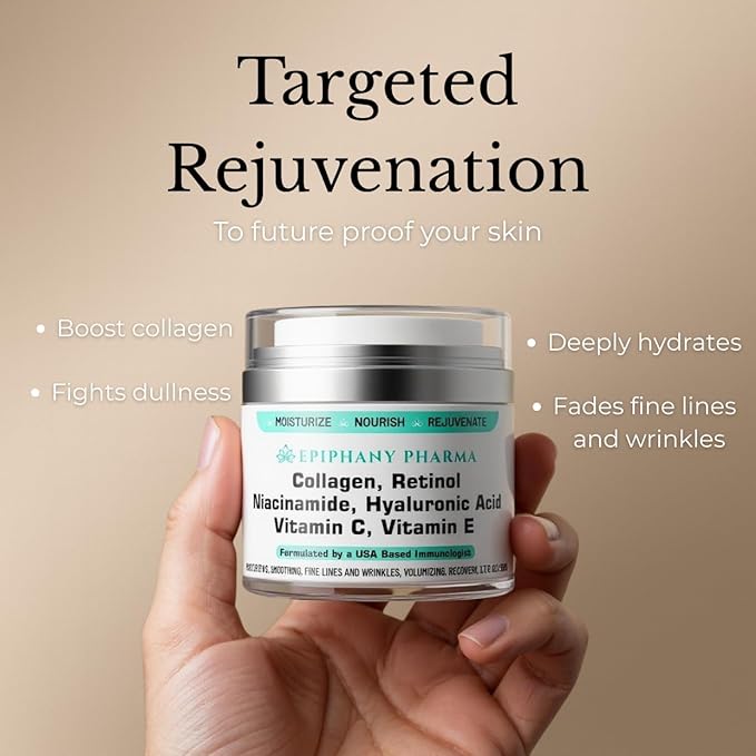 Collagen & Retinol Anti-Aging Face Cream - 24-Hour Hydration & Renewal - Anti Wrinkle Cream for Women & Men - Niacinamide, Hyaluronic Acid, Vitamin C & E - All Skin Types, 1.7 FL Oz