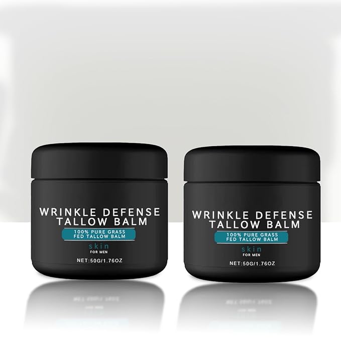 Wrinkle Defence Tallows Balm,Natural Beef Tallows Face Moisturizer,Mens Antiwrinkle&Antiaging Day and Night Cream,Skin Care for Men,Reduce Fine Lines & Wrinkles,Perfect Father's Day Gifts (2pc)