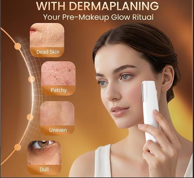 Dermaplane for Women Face Eyebrow Trimmer Peach Fuzz Facial Hair Removal with Led Light 3 Speeds Rechargeable Dermaplaning Tool with 4 Replaceable Blades(Gold)