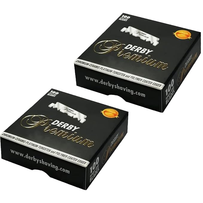 Derby Premium Single Edge Razor Blades, Razor Blades, Single Edge, Ultra Sharp, Chromium - Ceramic - Platinum - Tungsten and Polymer Coated Edges (2)