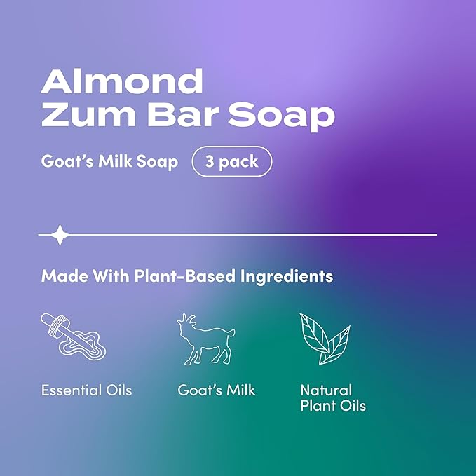 Indigo Wild Zum Goat's Milk Soap Bar - Bar Soap for Hands & Body Made with Essential Oils - 3 oz - Almond (3 Pack)