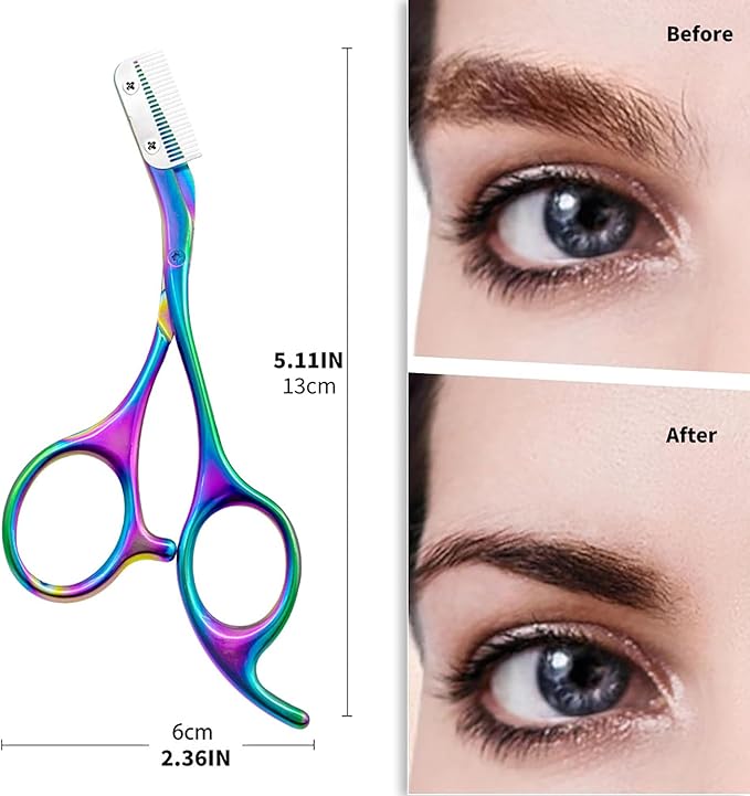 Eyebrow Scissors with Comb - Stainless Steel Eyebrow Trimmer for Women and Men, Facial Grooming Scissors Kit, Professional Precision Eyebrow Trimmer,Perfect For Gifts for Men and Women,Rainbow
