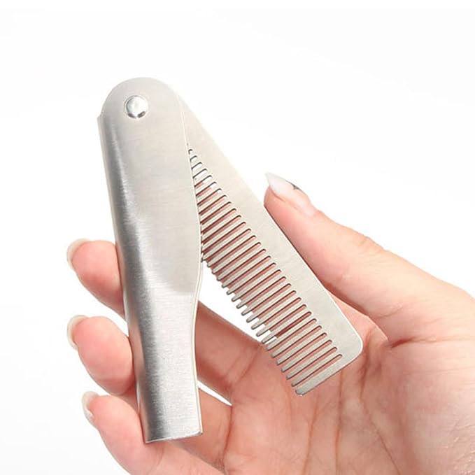 Stainless Steel Hair & Beard Comb - Stainless Steel Bread Mustache Comb, Multifunctional Pocket With Bottle In Keychain, Beard Care Mustache