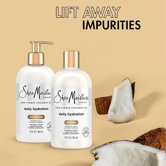 SheaMoisture Shampoo & Conditioner Set, Daily Hydration with Pure Coconut Oil – New Look, Improved Creamy Lather, Cruelty-Free, 13 Oz Ea