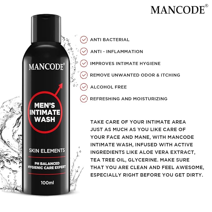 MAN CODE Intimate Wash For Men, Personal Intimate Hygiene, Prevents Itching - Irritation And Dryness Caused By Sweating - 100Ml