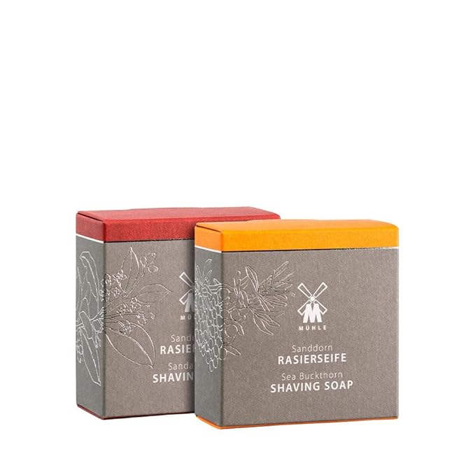MÜHLE SHAVING CARE Shaving Soap Duo with the Mühle shaving soaps, Sea Buckthorn and Sandalwood
