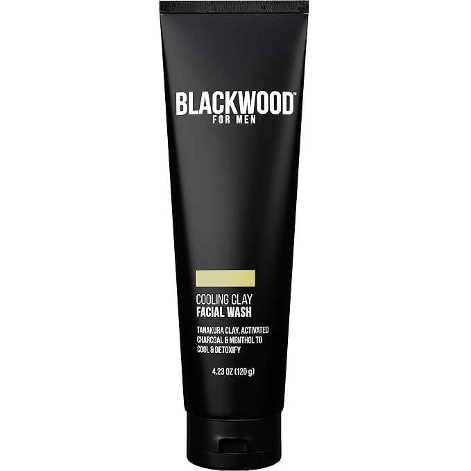 Blackwood For Men Cooling Clay Face Wash - Activated Charcoal, Menthol, & Tanakura Clay Cleanser & Mask for Deep Cleansing & Acne Treatment - Sulfate Free, Paraben Free, & Cruelty Free (4.23 oz)