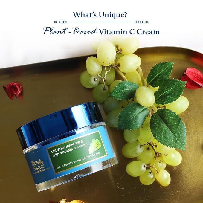 Blue Nectar Vitamin C Face Moisturizer for Oily & Acne Prone Skin with Grapeseed | Oil-Free | Non-Greasy Cream for Men (19 herbs, 1.76 fl oz)