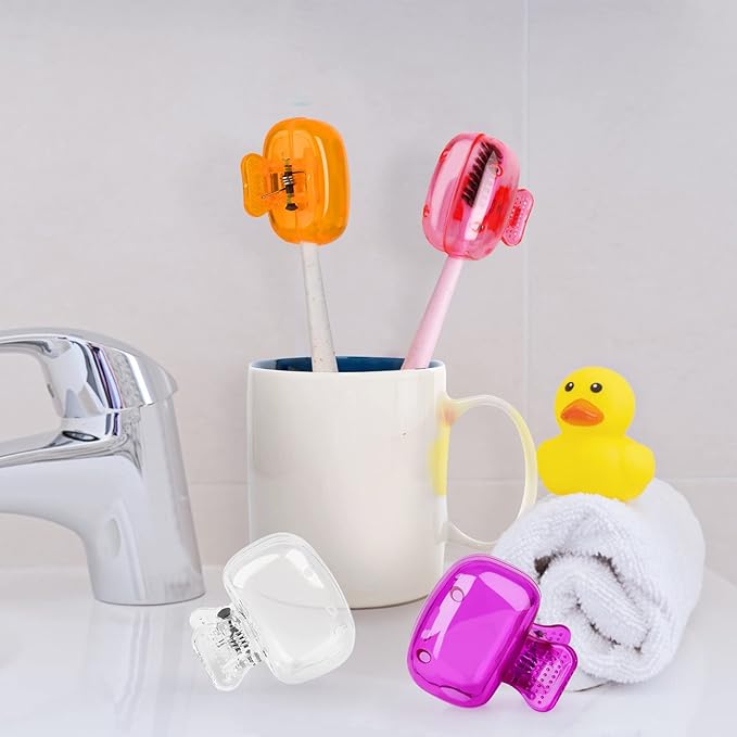Hxezoc 4 Pack Travel Toothbrush Head Covers Toothbrush Protector Cap Brush Pod Case Protective Portable Plastic Clip for Household Travel, School, Camping, Bathroom, Business