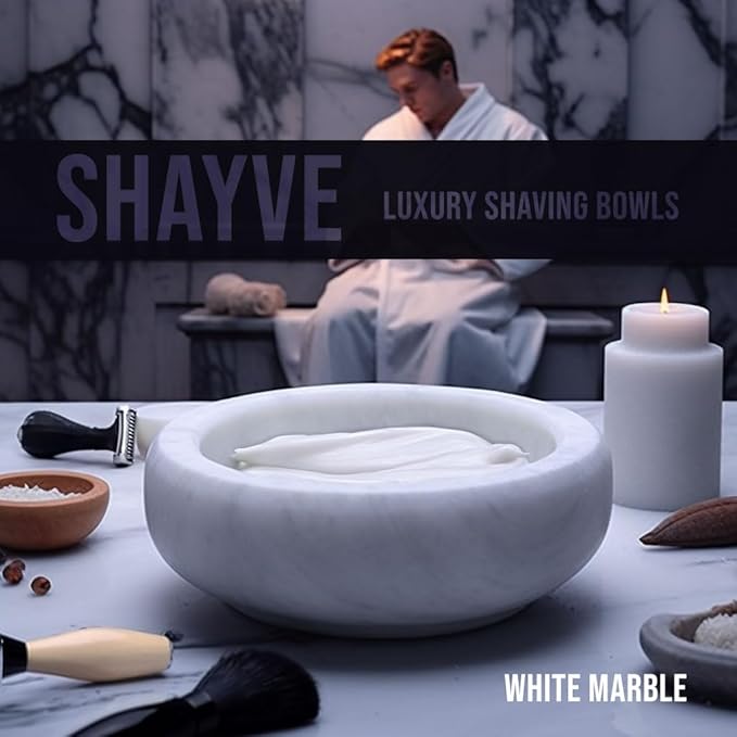 ShayVe Shaving Bowl for Shaving Soap & Cream — Marble Shave Bowl For Shaving Soap & Cream — Exquisite Heat Insulated Wet Shaving Kit Addition (Light Grey Marble)