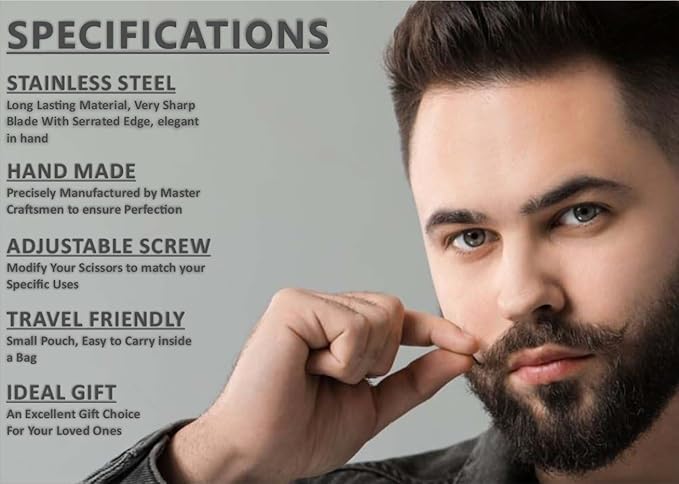 5" Beard Mustache Scissors with 1 Mustache Comb, 1 Beard Comb and Leather Pouch – Professional Beard Trimming Scissors for All Facial Hair – Grooming Scissors Men