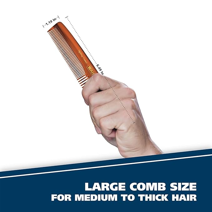 Wahl Beard, Mustache, & Hair Styling Comb for Men's Grooming - Handcrafted & Hand Cut with Cellulose Acetate - Smooth, Rounded Tapered Teeth - Model 3328