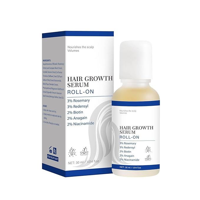Hair Growth Serum Roll On with Rosemary, Redensyl, Biotin, AnaGain & Niacinamide,No-Rinse & Non-Greasy For All Hair Types (2 * 1.01 floz)