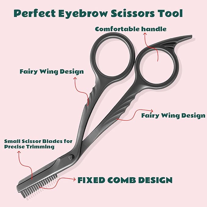 Eyebrow Trimming Scissors with Combs, Eyebrow Cutter Hair Removal Eyebrow Scissors,Eye brow razors, Eyebrow trimmer for women,Gifts For Men Women Stocking Stuffers (Black)