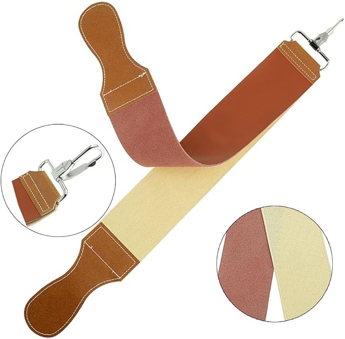 Grandslam Leather Strop for Straight Razor Sharpening and Smooth - Professional Straight Razor Knife Cowhide and Canvas Dual Strop Brown