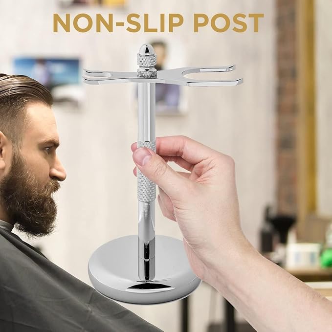 Perfecto Deluxe Chrome Razor and Brush Stand - The Best Safety Razor Stand. This Will Prolong The Life of Your Shaving Brush, metal