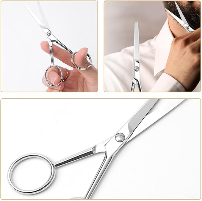 PRETYZOOM Stainless Steel Grooming Scissors and Mustache Trimming Scissors for Men Silver Precision Hair Cutting Tool for Facial Hair Care