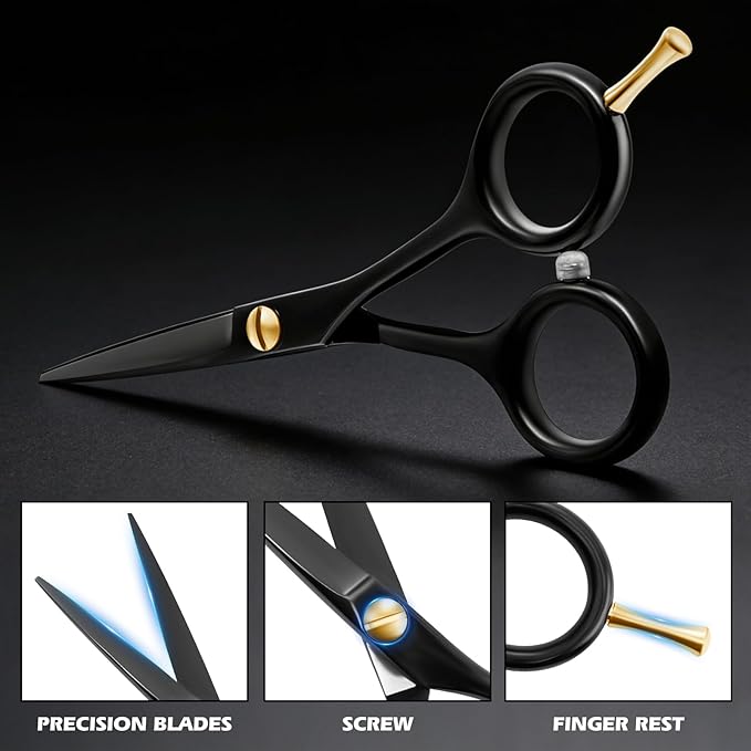 Mustache Scissors Set with Comb – 5.5” Titanium-Coated Stainless Steel Beard Scissors, Precision Beard Trimming Kits for Men with Wooden Comb, Sharp & Durable Grooming Tool