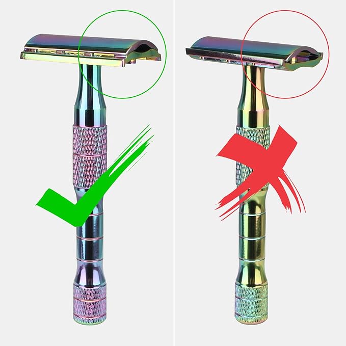 Rainbow Double Edge Safety Razor with Stand, Single Blade Razors for Men and Women, with 10 Safety Razor Blades, Smooth & Close Shave, Plastic Free