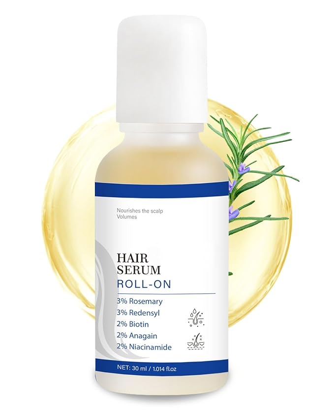 Hair Growth Serum Roll On with Rosemary, Redensyl, Biotin, AnaGain & Niacinamide,No-Rinse & Non-Greasy For All Hair Types (1.01 fl.oz 1Pack, 3% Rosemary)