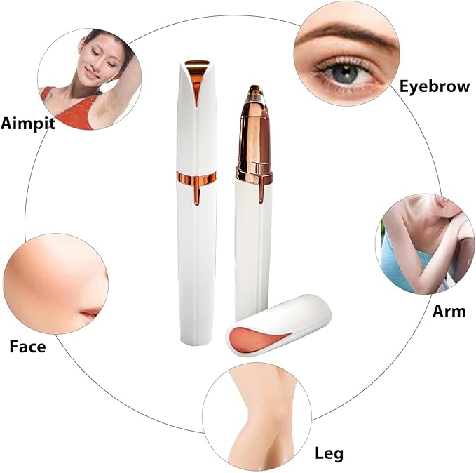 2 Pack USB Rechargeable Portable Electric Eyebrow Trimmer Pen for Women,Painless Precision Eyebrow Hair Remover, Safe Eyebrow Shaver Razor Tool for face Leg Lip Armpit Hand(White)