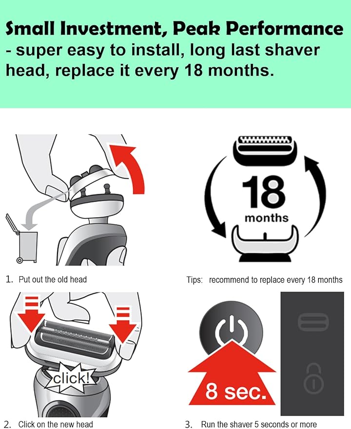 Series 7 Replacement Head 73S for Braun Electric Shaver, S7 Replacement Head Compatible with Braun Razor New Generation 7020s 7025s 7085cc 7027cs 7071cc 7075cc (2 Count)