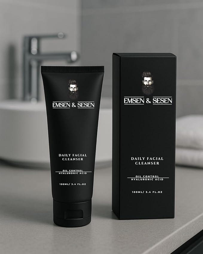 EMSEN & SESEN Men’s Face Wash Daily Cleanser Deep Cleansing & Hydrating for Oily Dry Sensitive Skin - Volcanic Soil Aloe Vera Hyaluronic Acid Panthenol - 3.4 oz