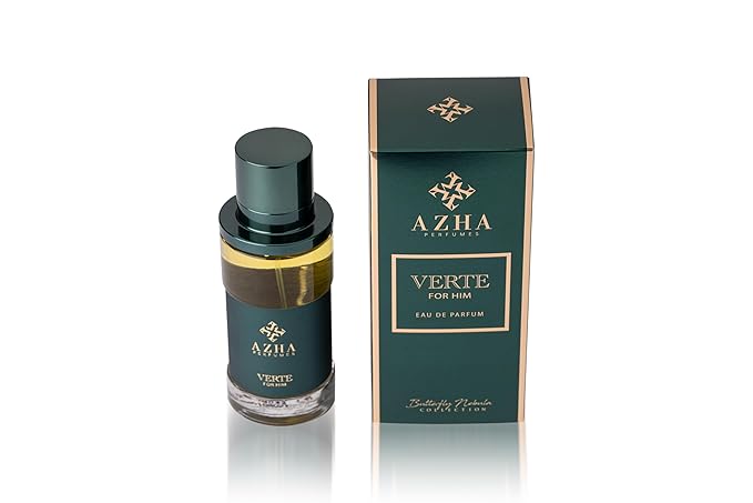 Azha Perfumes Verte Eau de Parfum for Men, Green Spicy Leather Fragrance Spray with Cardamom, Cypress, Violet, Sandalwood & Vanilla, Long Lasting Men's Cologne, Butterfly Nebula Collection, 3.4 Fl Oz