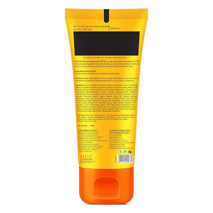 VLCC Natural Sciences | Sunscreen Lotion SPF 25+ | With Lemon | 150+150 (10.14 Fl Oz) | Pack of 2