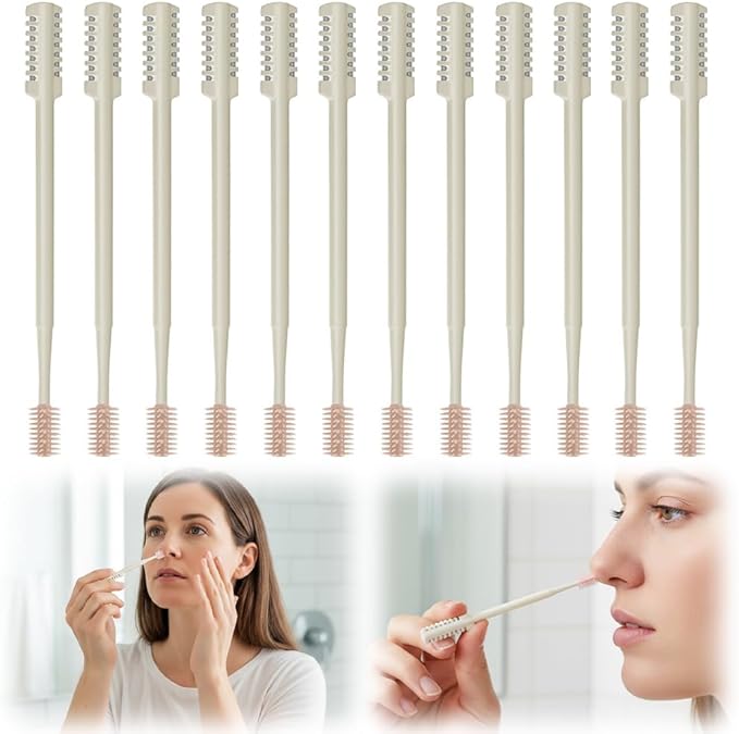 Fliwos 2-in-1 Nasal Hair Cutter, 2026 Upgraded Double Sided Nose Hair Trimmer, Portable Manual Nasal Clippers, 360° Rotating Nose Hair Remover Tool for Men and Women (Beige 12pcs)