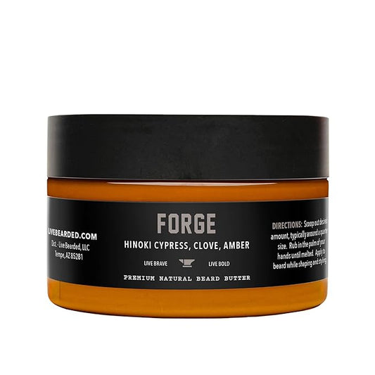 Live Bearded Beard Butter, 3 fl oz - Made in the USA - All-Natural Leave-in Conditioner and Softener with Shea | Forge Scent - Hinoki Cypress, Clove, Amber