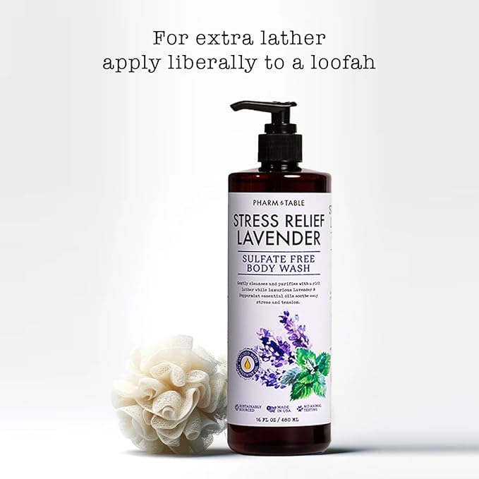 Stress Relief Lavender Body Wash for Women and Men Softens and Soothes the Skin, Sulfate Free, 100% Cruelty Free, 480ml